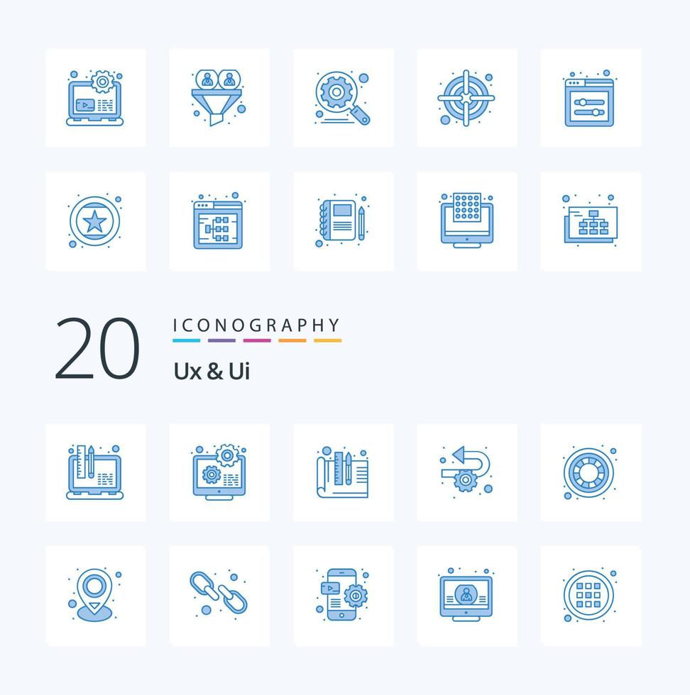 20 Ux And Ui Blue Color icon Pack like color implementation development agile prototyping vector
