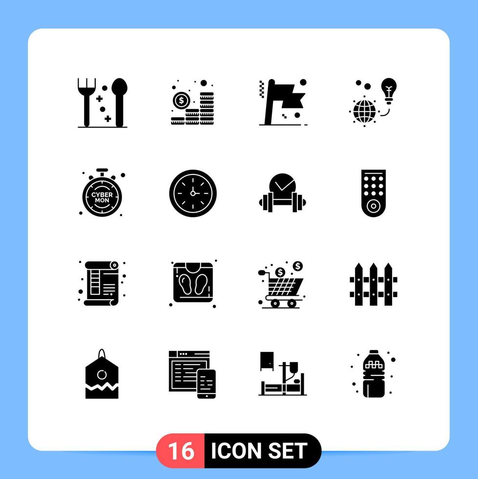 Pack of 16 creative Solid Glyphs of discount earth business light bulb green Editable Vector Design Elements