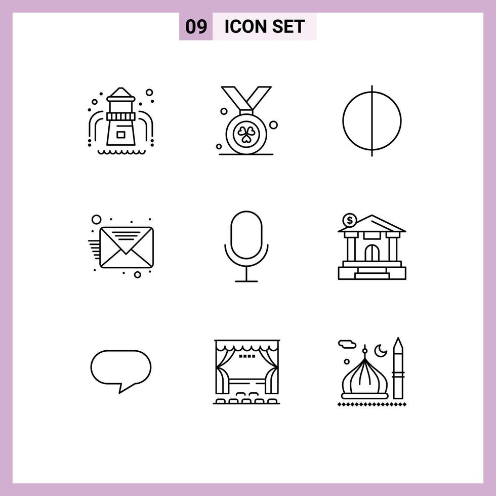 Set of 9 Modern UI Icons Symbols Signs for building bank quality record mic Editable Vector Design Elements