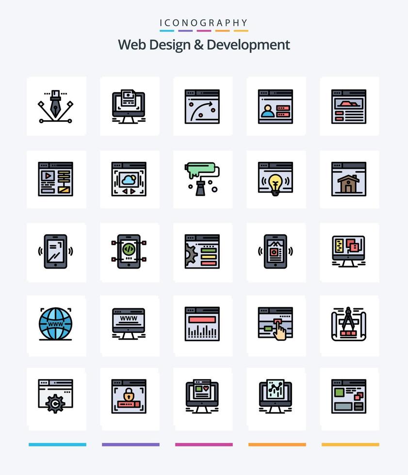 diseño y desarrollo web creativo paquete de iconos rellenos de 25 líneas como página web. seguridad. web. diseño. usuario vector