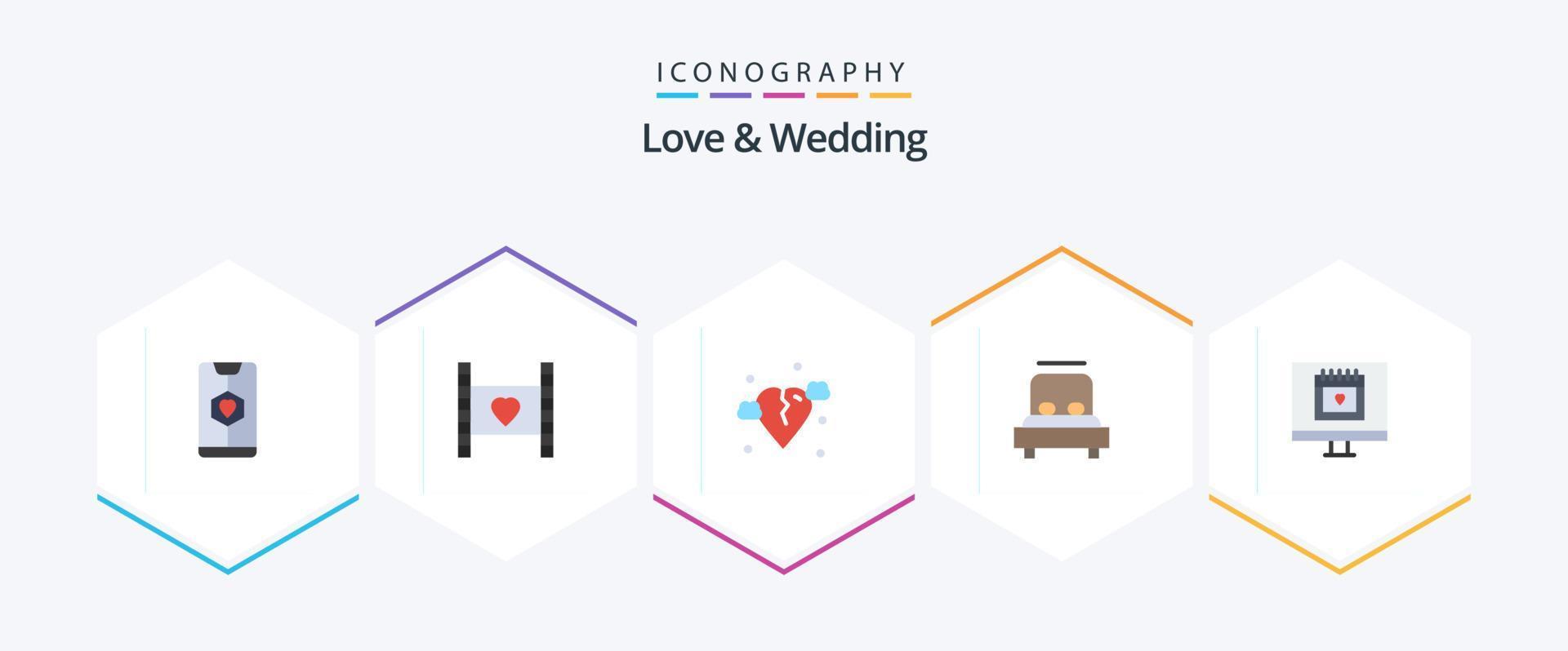 Love And Wedding 25 Flat icon pack including love. bed. love. heart vector