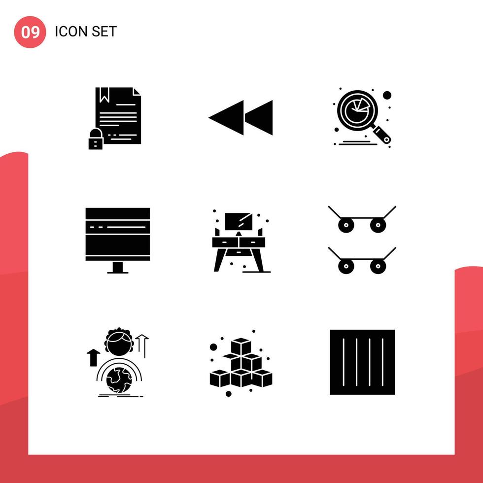 Group of 9 Solid Glyphs Signs and Symbols for home development analytics develop browser Editable Vector Design Elements