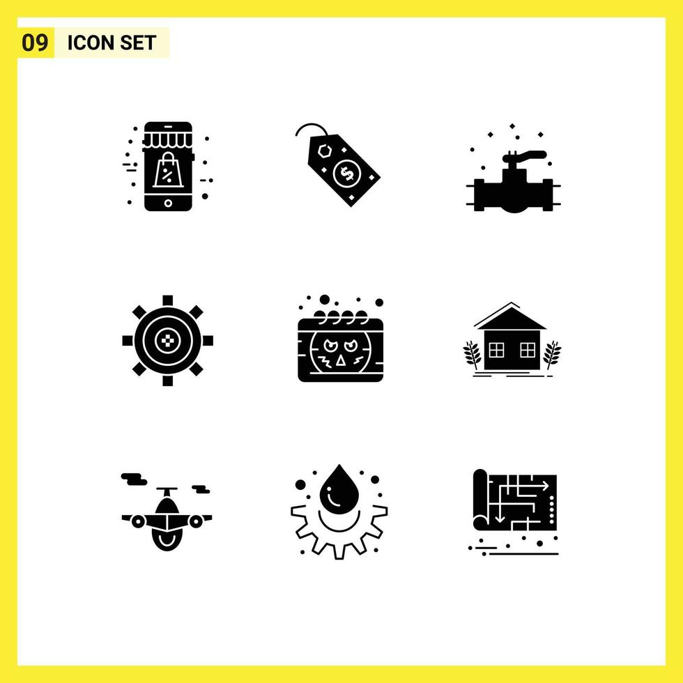 Mobile Interface Solid Glyph Set of 9 Pictograms of calendar gear mechanical development coding Editable Vector Design Elements