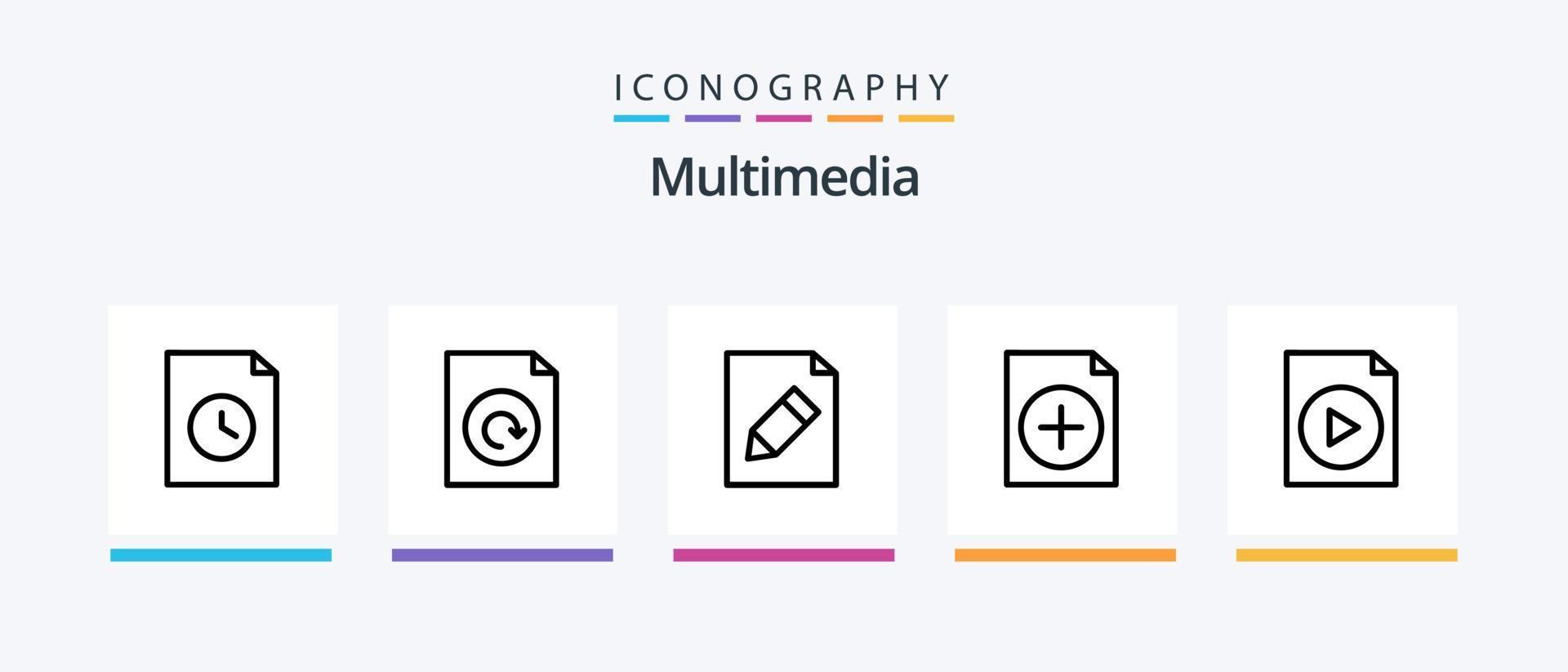 paquete de iconos de línea multimedia 5 que incluye . Mac. lápiz. documento. diseño de iconos creativos vector