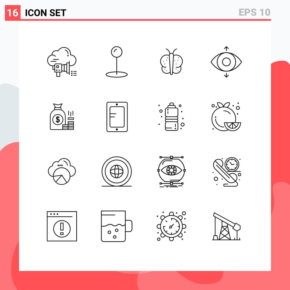 16 Creative Icons Modern Signs and Symbols of finance bag butterfly money focus Editable Vector Design Elements