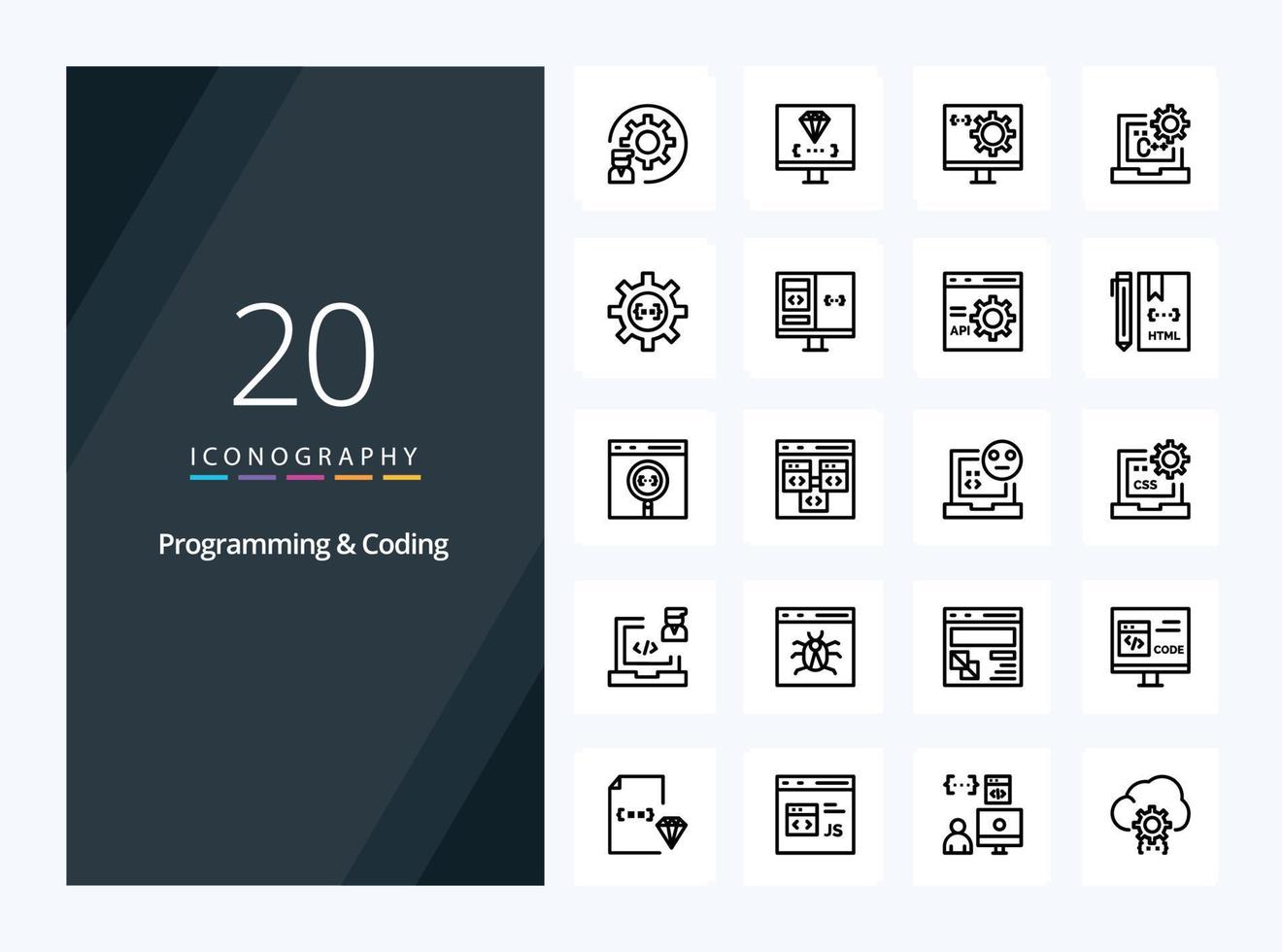 20 icono de esquema de programación y codificación para presentación vector