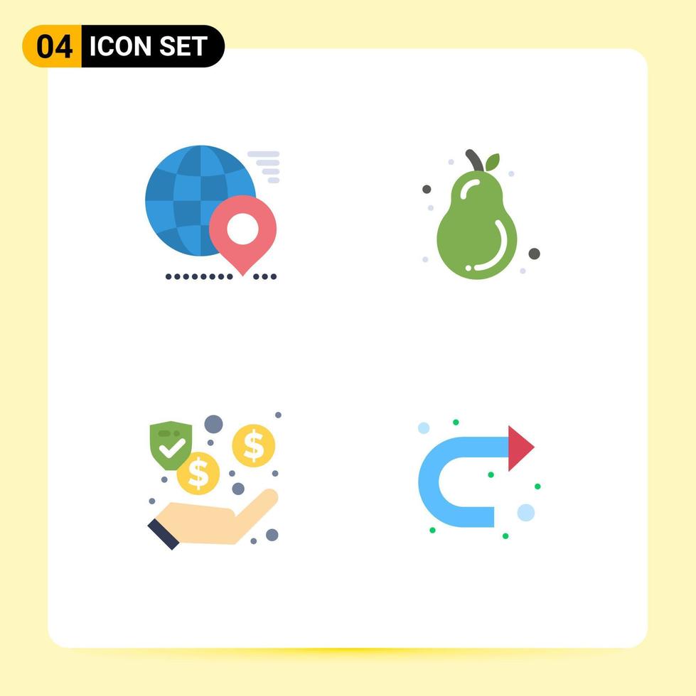 Set of 4 Modern UI Icons Symbols Signs for globe dollar pin avocado security Editable Vector Design Elements