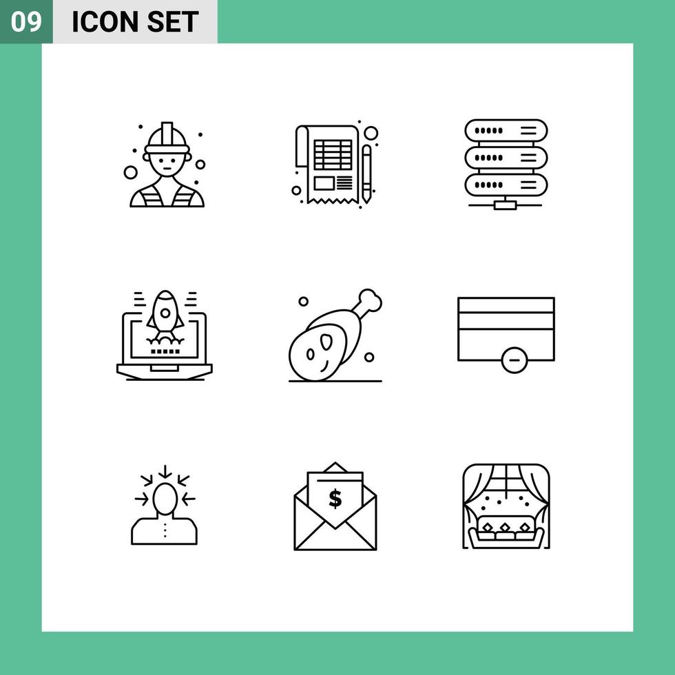 9 Outline concept for Websites Mobile and Apps ham food computing laptop business Editable Vector Design Elements