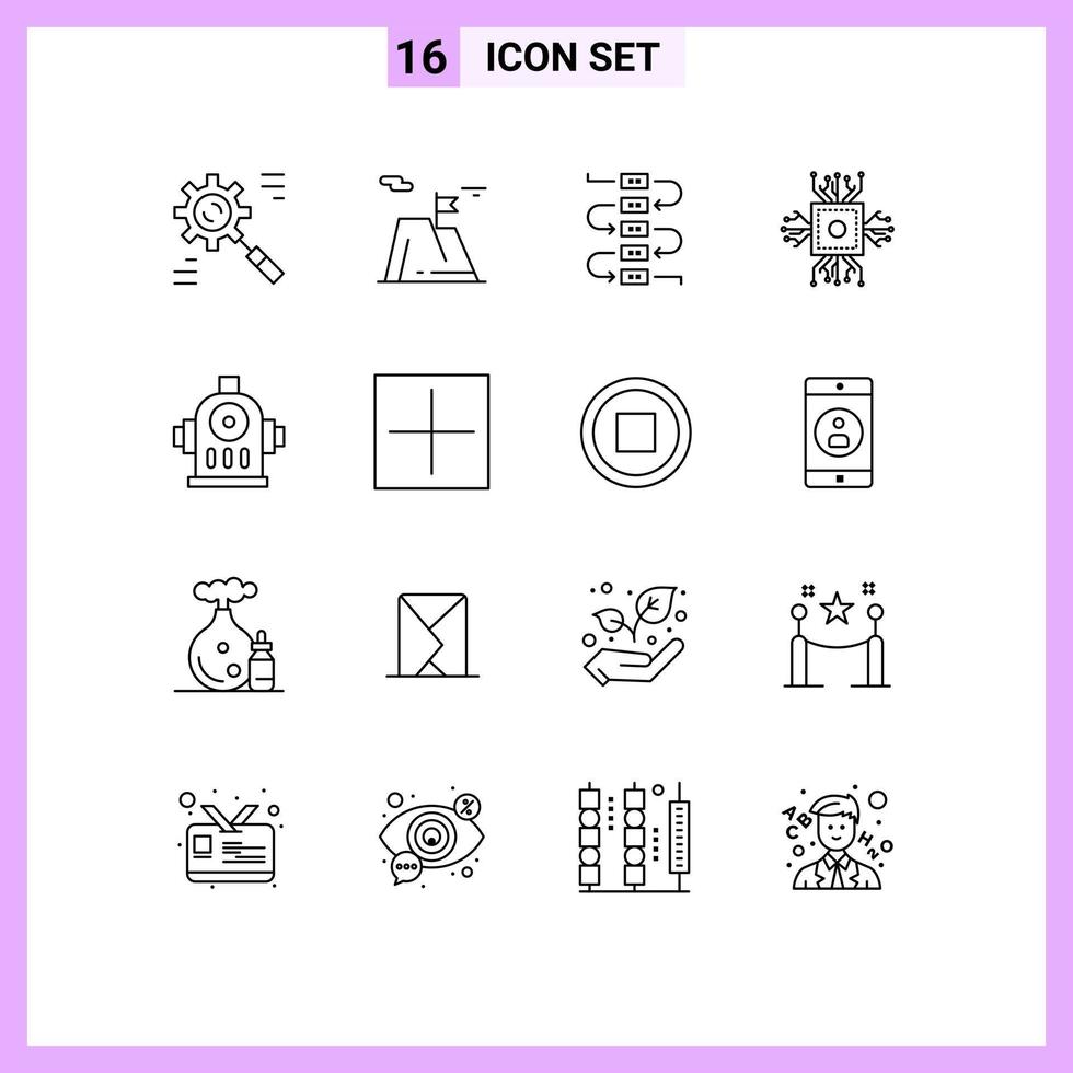 16 Universal Outlines Set for Web and Mobile Applications technology microchip achievement cpu virtuoso Editable Vector Design Elements