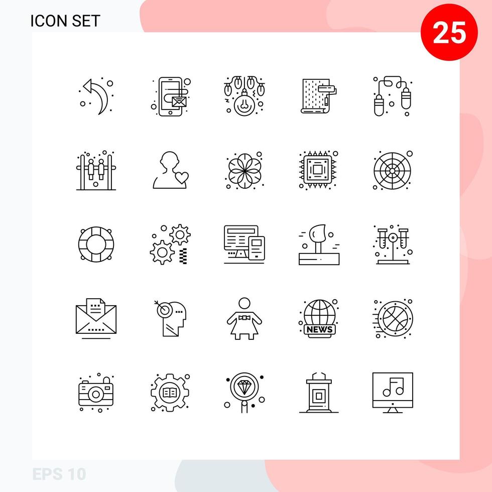 User Interface Pack of 25 Basic Lines of jump rope exercise decoration wallpaper design Editable Vector Design Elements