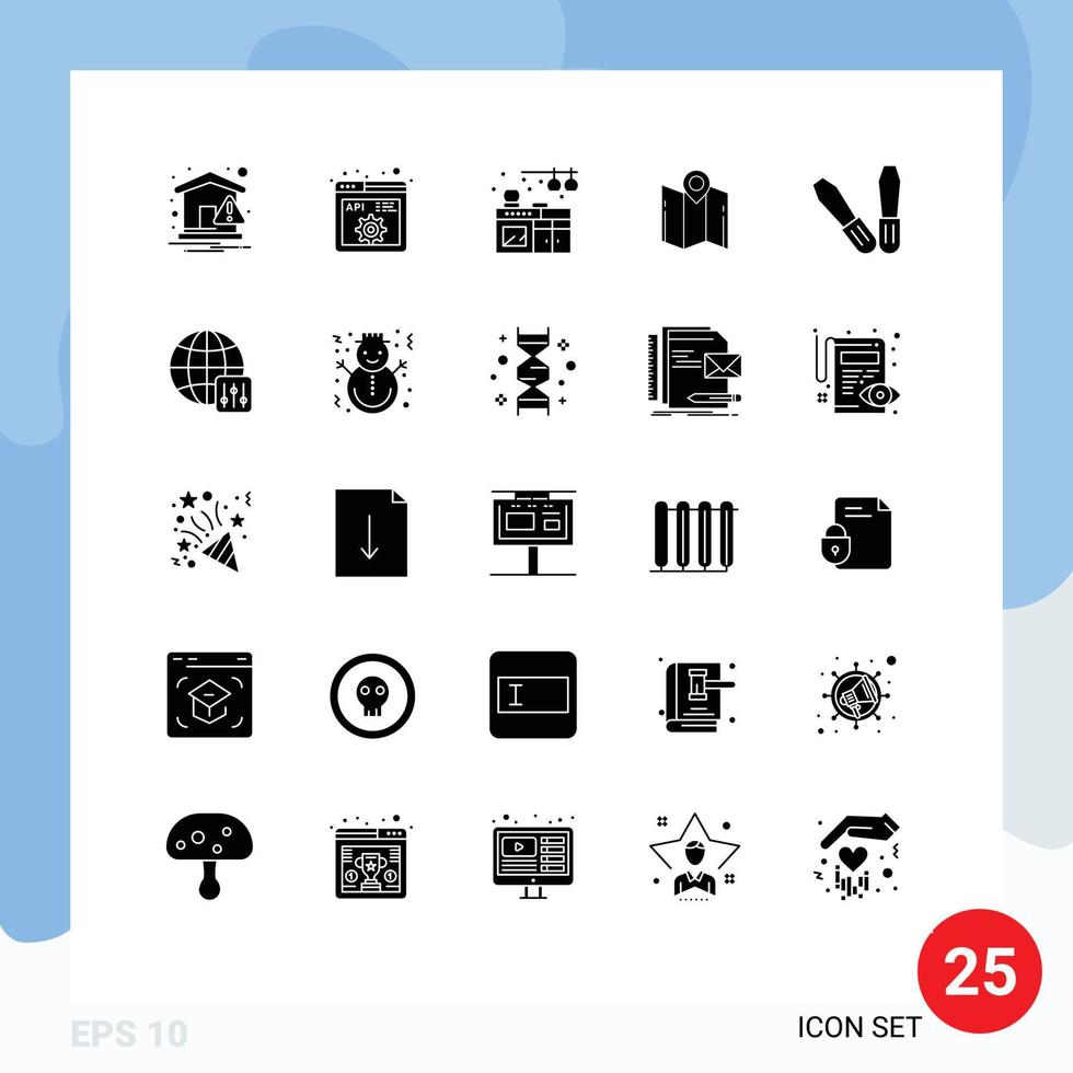 25 concepto de glifo sólido para sitios web móviles y aplicaciones herramientas puntero inicio dirección de navegación elementos de diseño vectorial editables vector