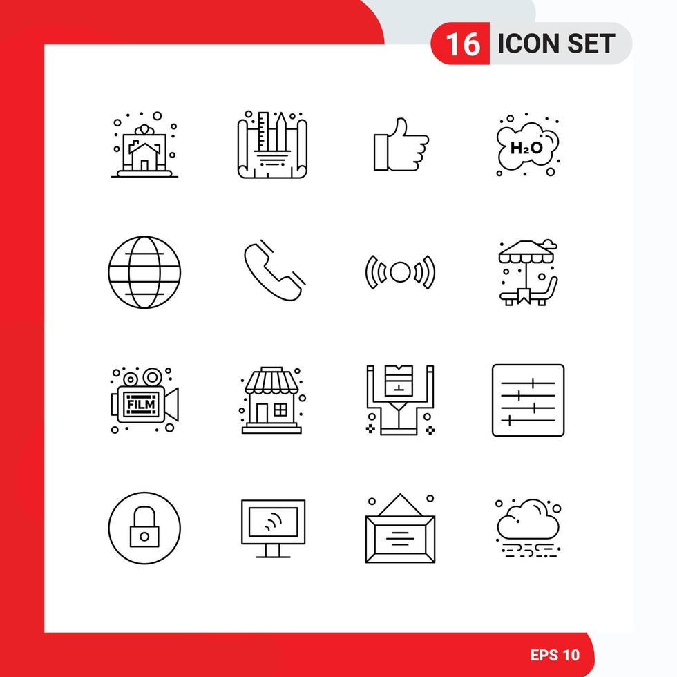 Pack of 16 creative Outlines of globe school hand learning cloud Editable Vector Design Elements