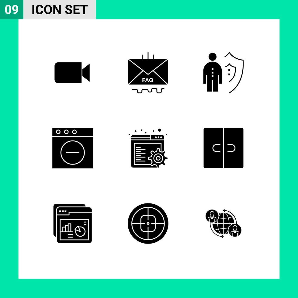 Set of 9 Commercial Solid Glyphs pack for browser delete mail app person Editable Vector Design Elements