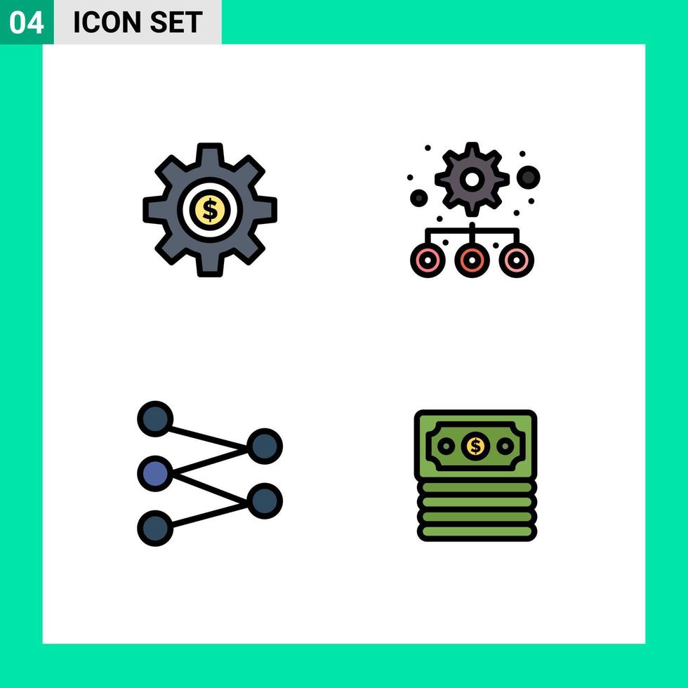 Set of 4 Modern UI Icons Symbols Signs for cog science dollar management banking Editable Vector Design Elements