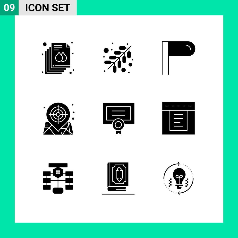 Universal Icon Symbols Group of 9 Modern Solid Glyphs of dropdown degree sign certificate web Editable Vector Design Elements