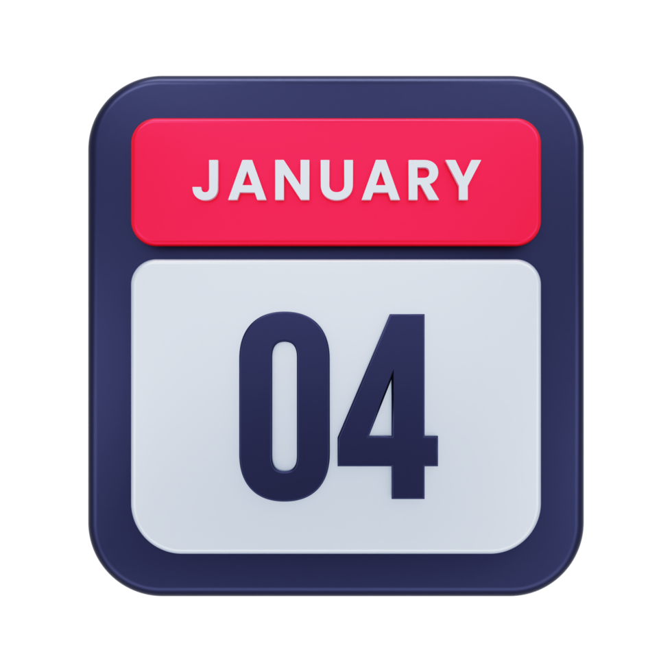 January Realistic Calendar Icon 3D Illustration Date January 04 png