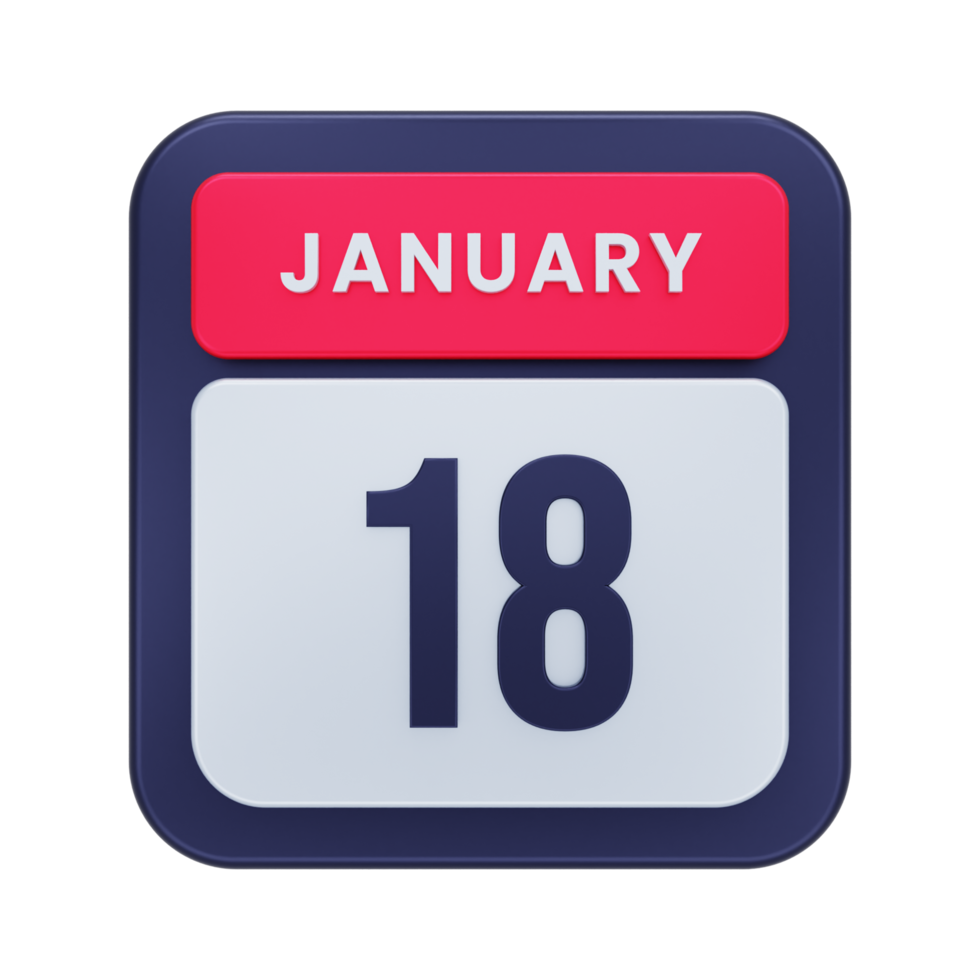 January Realistic Calendar Icon 3D Illustration Date January 18 png