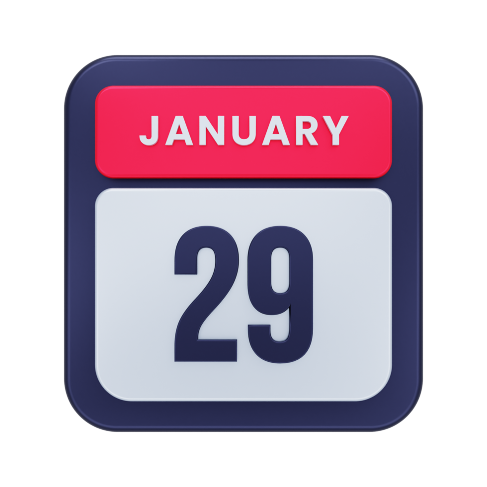 January Realistic Calendar Icon 3D Illustration Date January 29 png