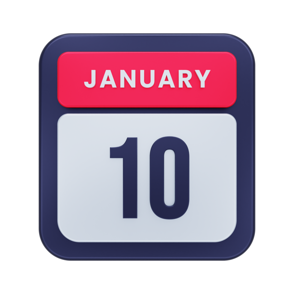 ícone de calendário realista de janeiro ilustração 3d data 10 de janeiro png