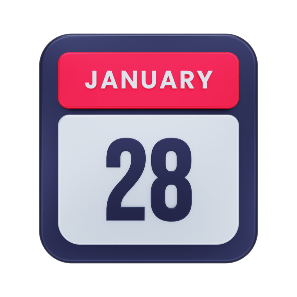 ícone de calendário realista de janeiro ilustração 3d data 28 de janeiro png
