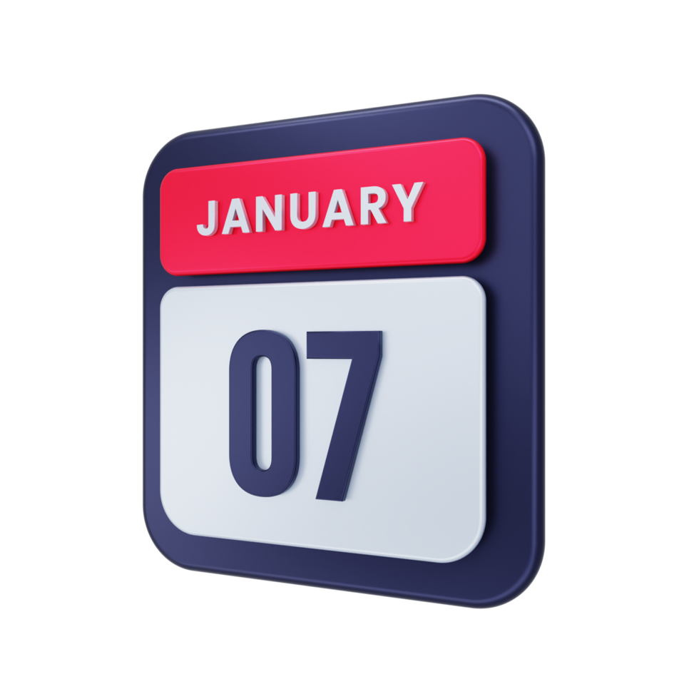 ícone de calendário realista de janeiro ilustração 3d data 07 de janeiro png