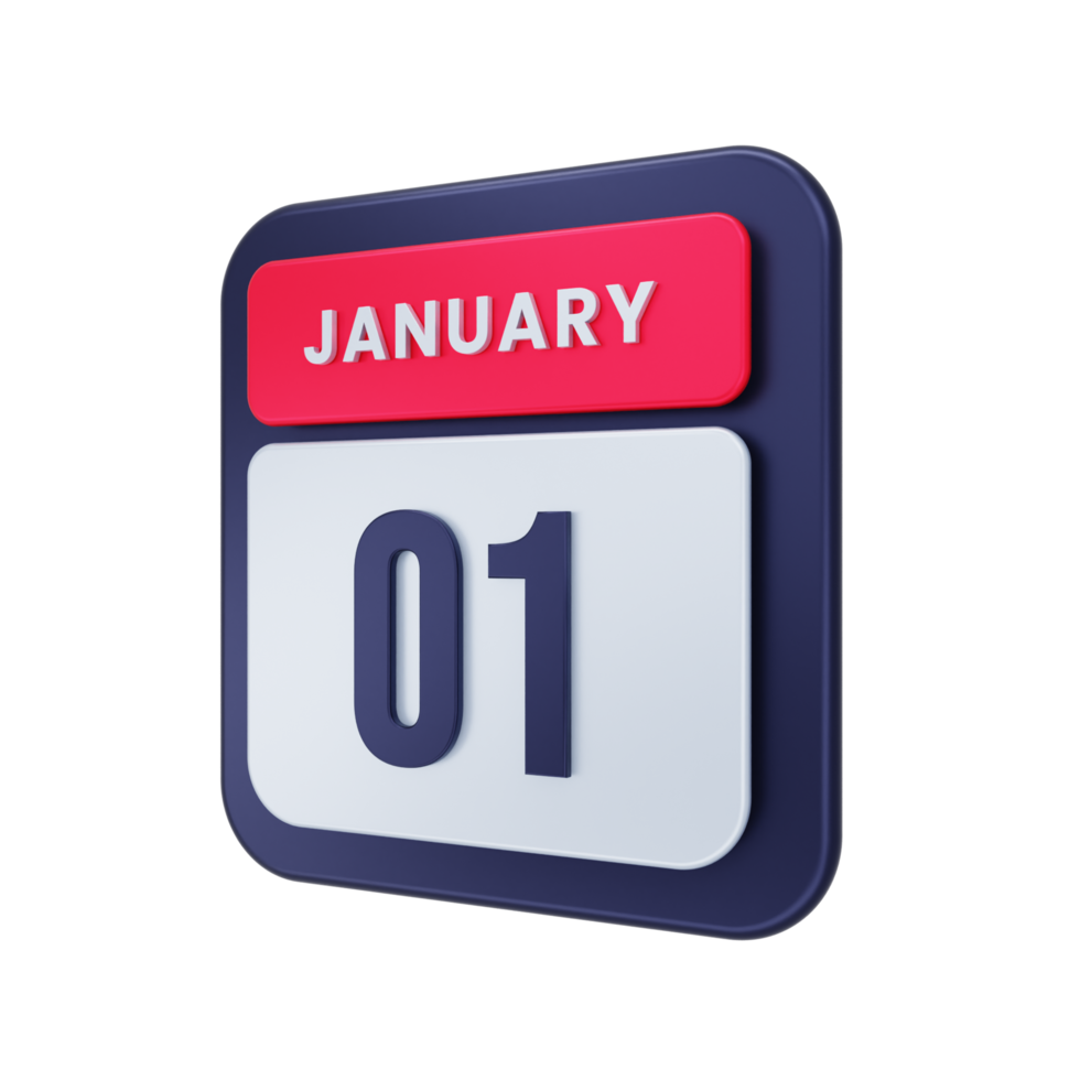 ícone de calendário realista de janeiro ilustração 3d data 01 de janeiro png