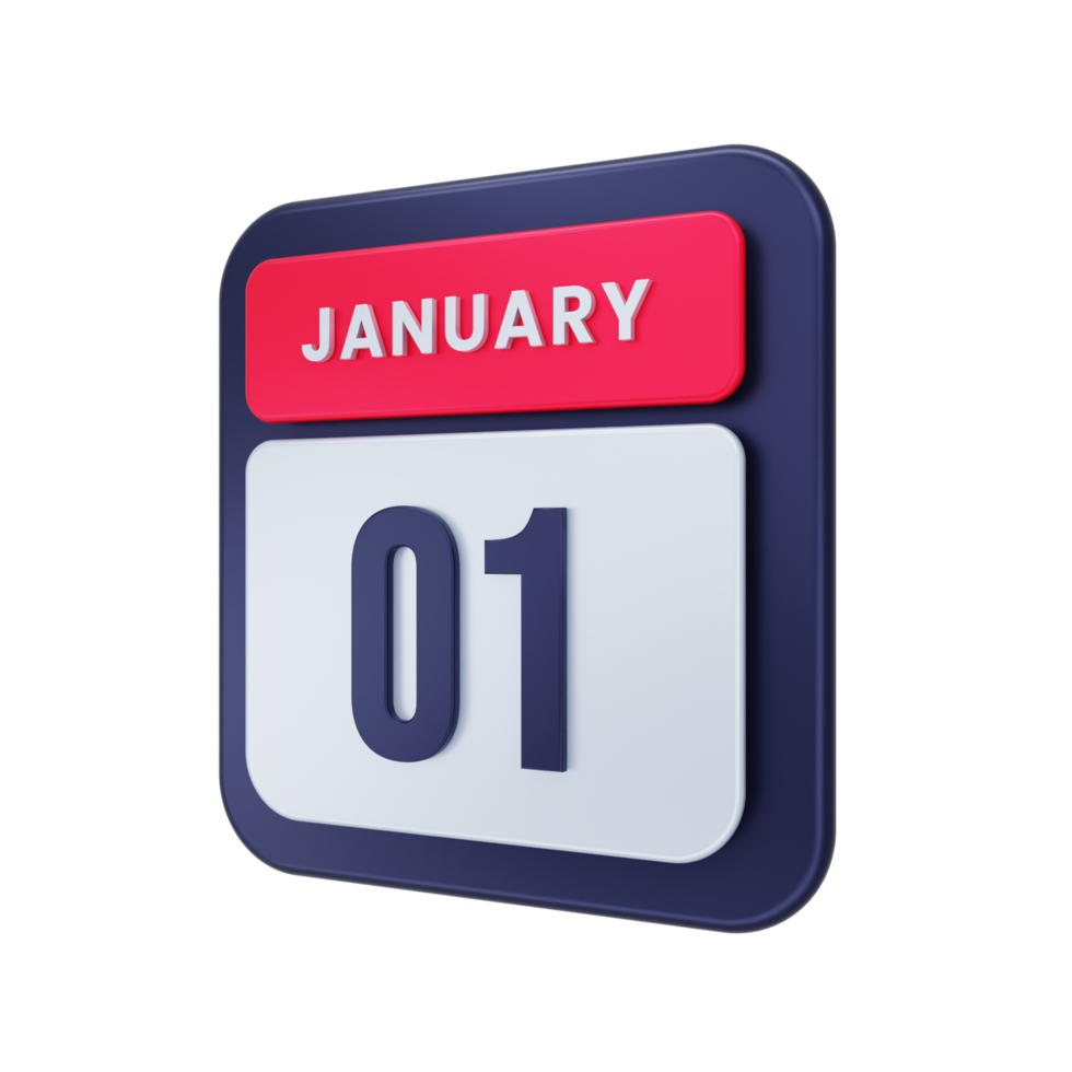 January Realistic Calendar Icon 3D Illustration Date January 01 png