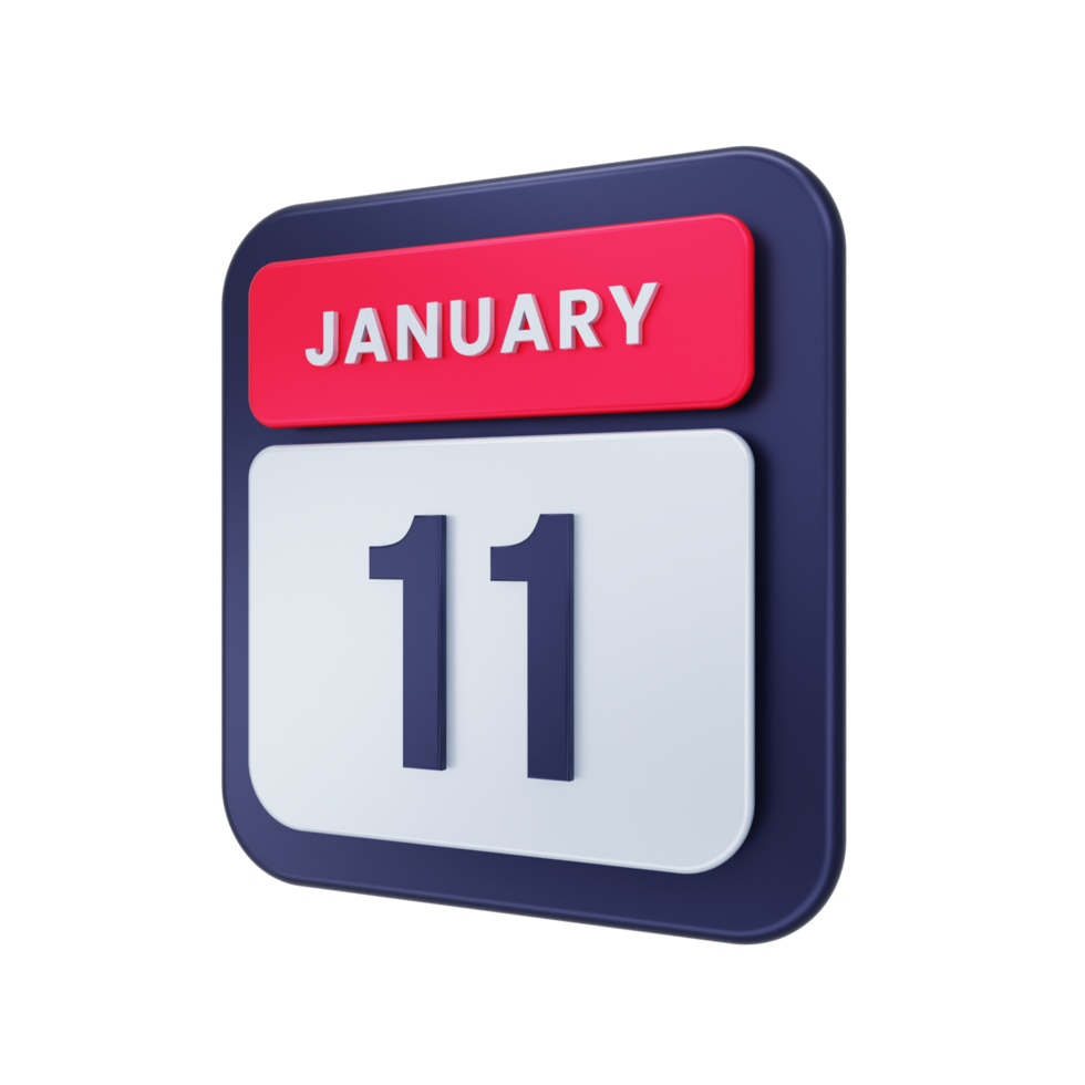 January Realistic Calendar Icon 3D Illustration Date January 11 png
