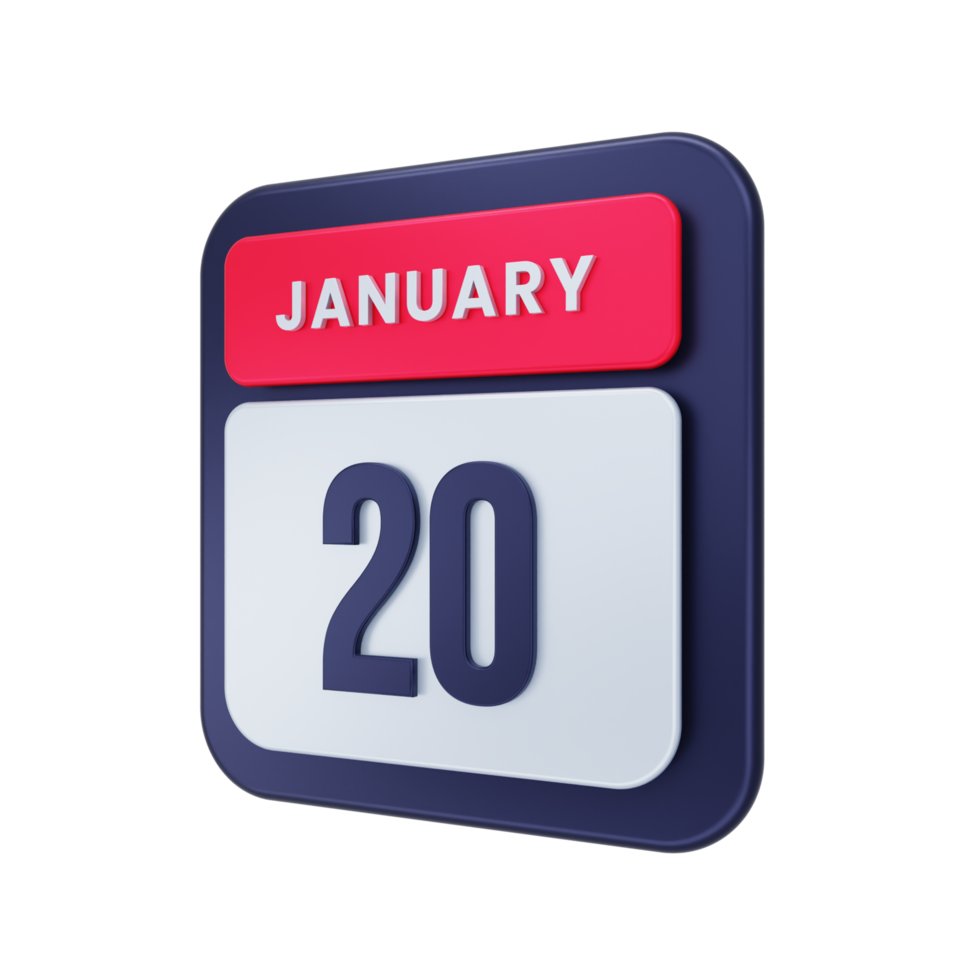 January Realistic Calendar Icon 3D Illustration Date January 20 png