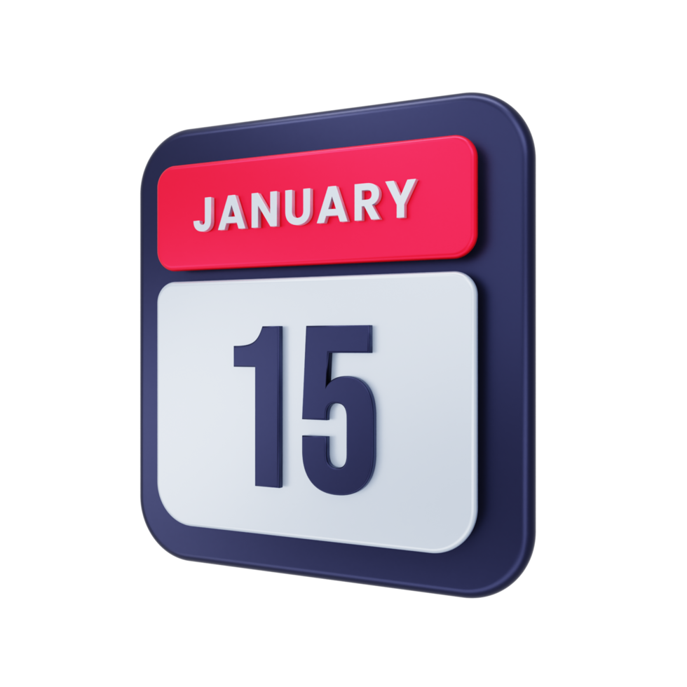 January Realistic Calendar Icon 3D Illustration Date January 15 png