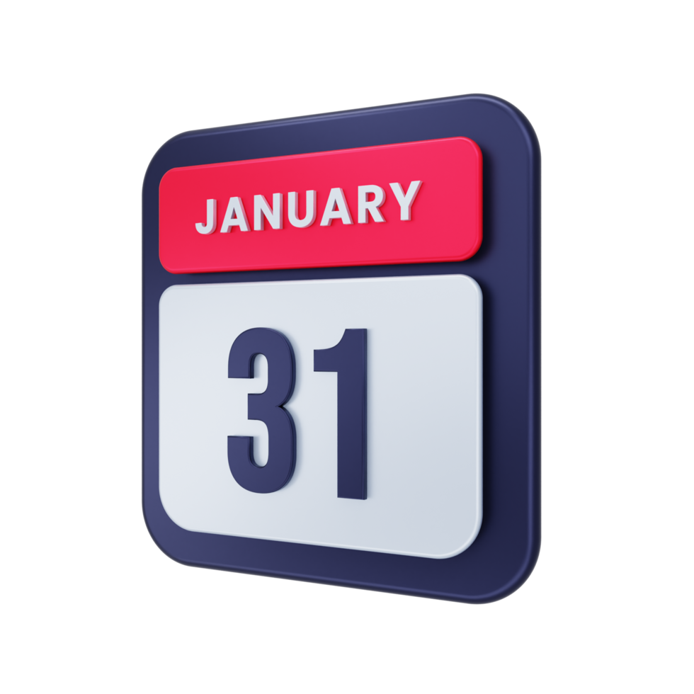 January Realistic Calendar Icon 3D Illustration Date January 31 png