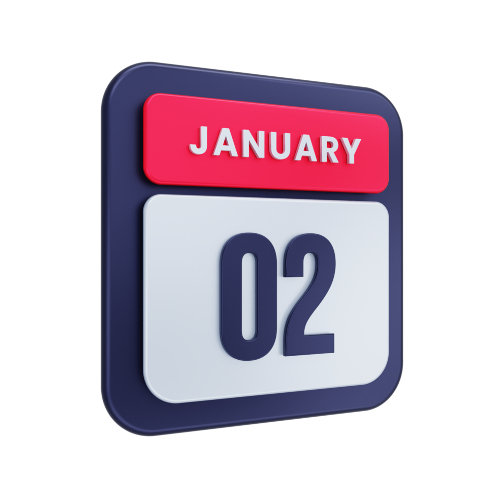 January Realistic Calendar Icon 3D Illustration Date January 02 png