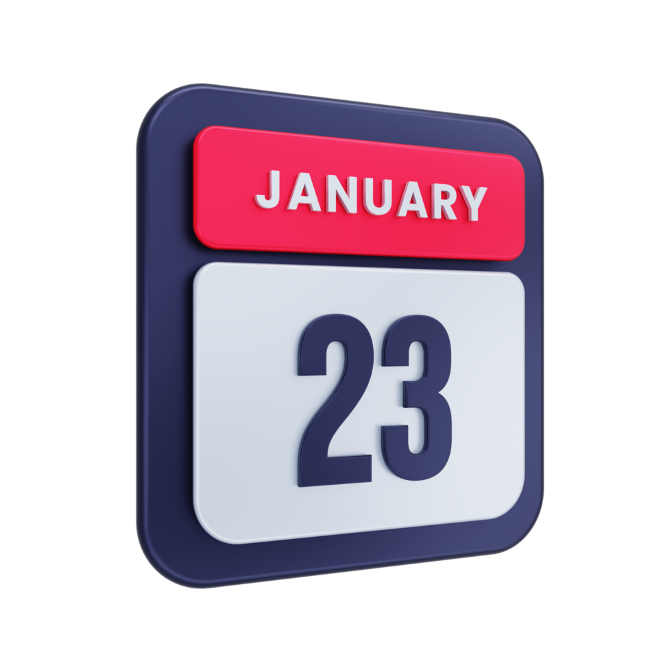 January Realistic Calendar Icon 3D Illustration Date January 23 png