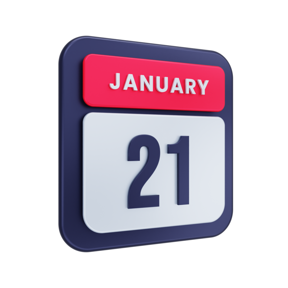 January Realistic Calendar Icon 3D Illustration Date January 21 png