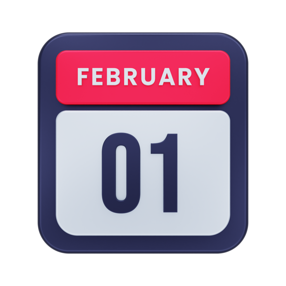 February Realistic Calendar Icon 3D Illustration Date February 01 png