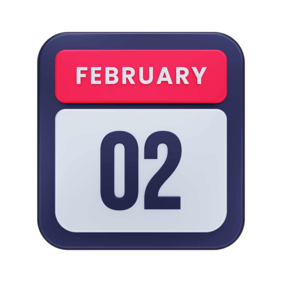 February Realistic Calendar Icon 3D Illustration Date February 02 png