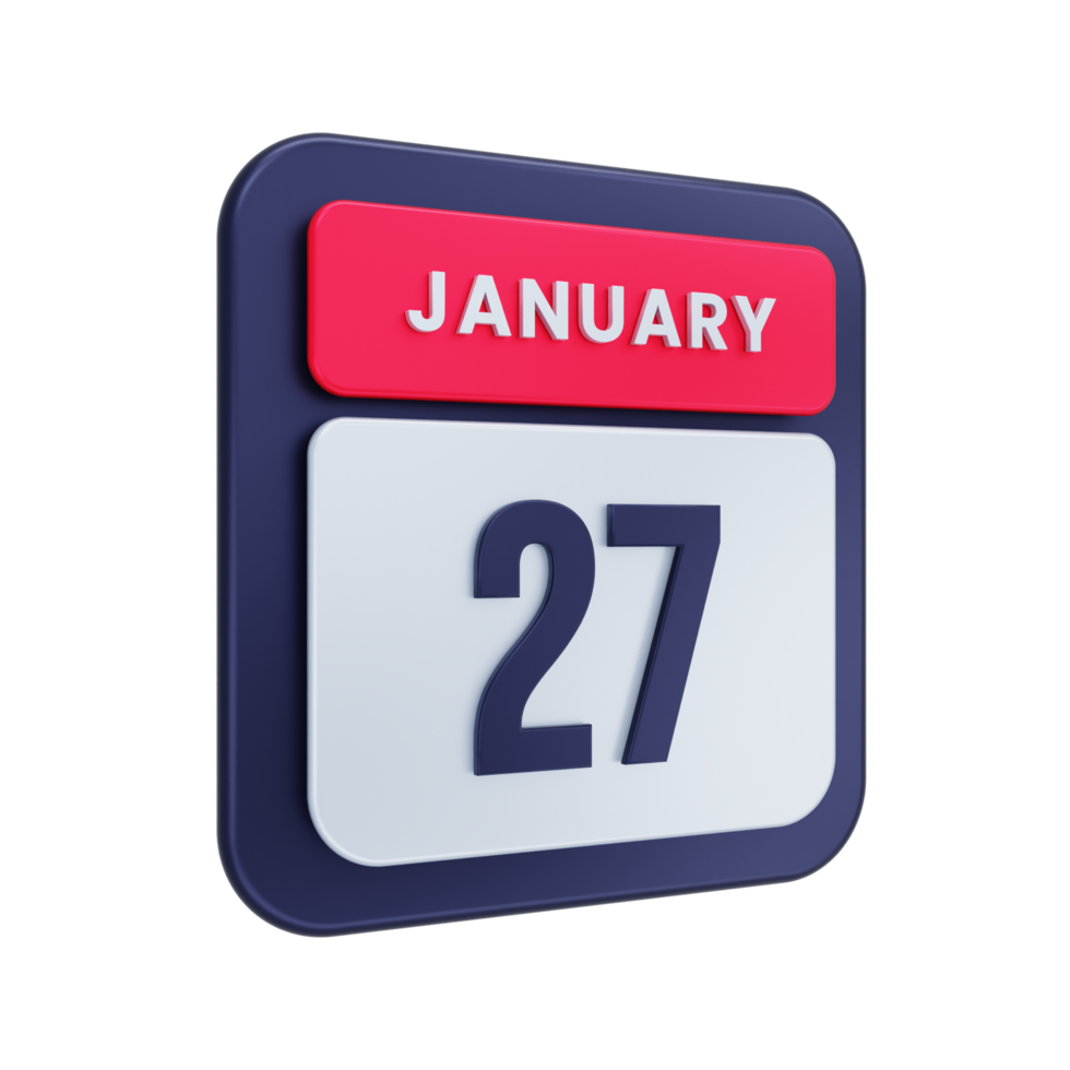 January Realistic Calendar Icon 3D Illustration Date January 27 png