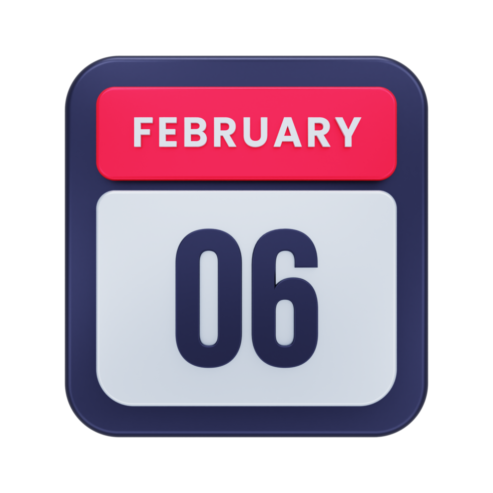 February Realistic Calendar Icon 3D Illustration Date February 06 png