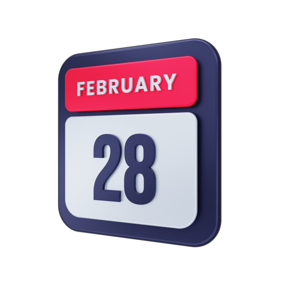 February Realistic Calendar Icon 3D Illustration Date February 28 png