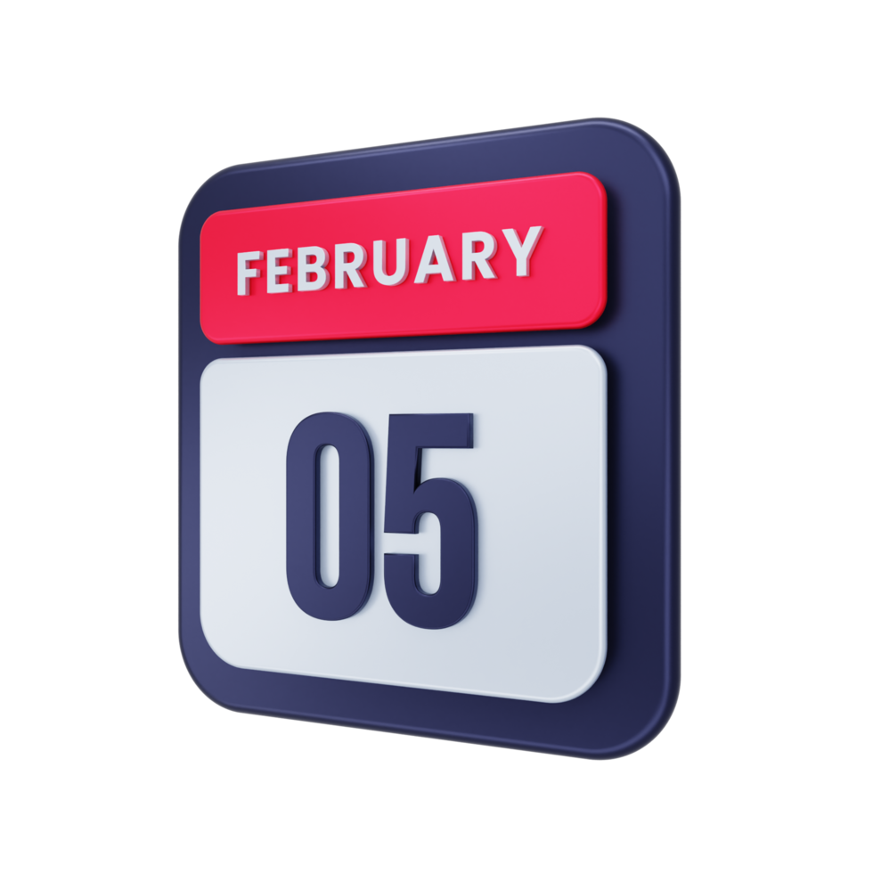 February Realistic Calendar Icon 3D Illustration Date February 05 png