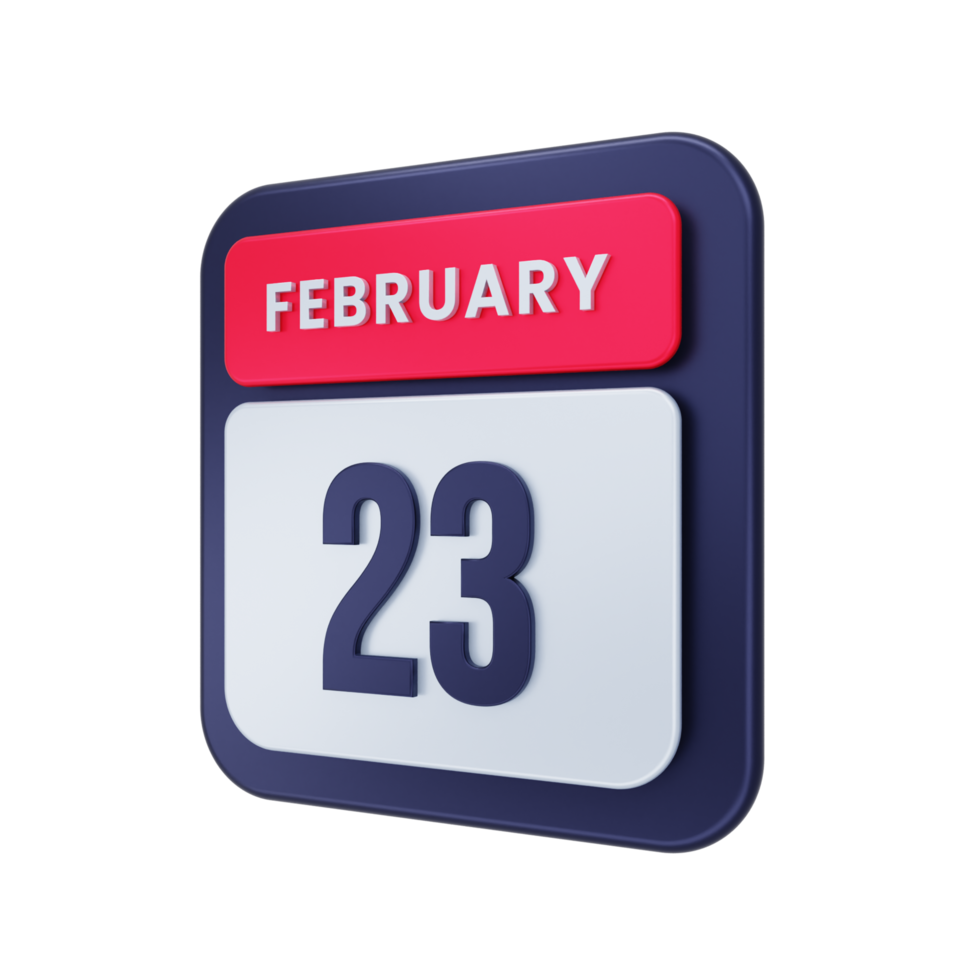 icono de calendario realista de febrero ilustración 3d fecha 23 de febrero png
