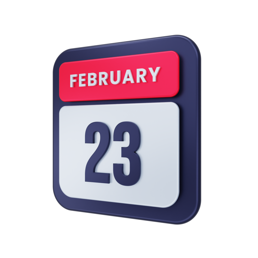 February Realistic Calendar Icon 3D Illustration Date February 23 png