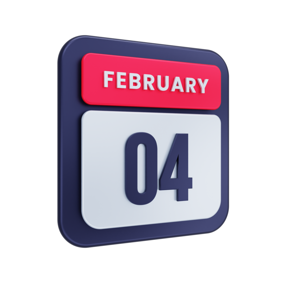 February Realistic Calendar Icon 3D Illustration Date February 04 png