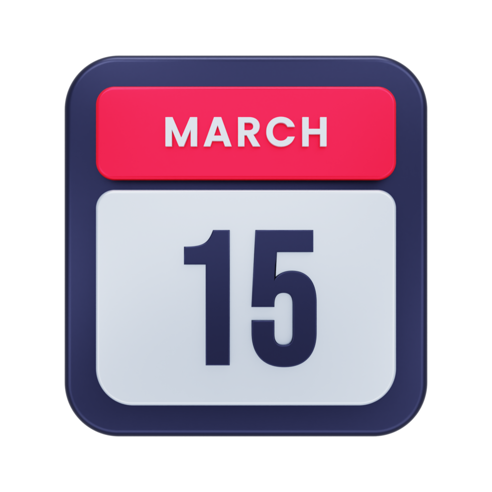 March Realistic Calendar Icon 3D Illustration Date March 15 png