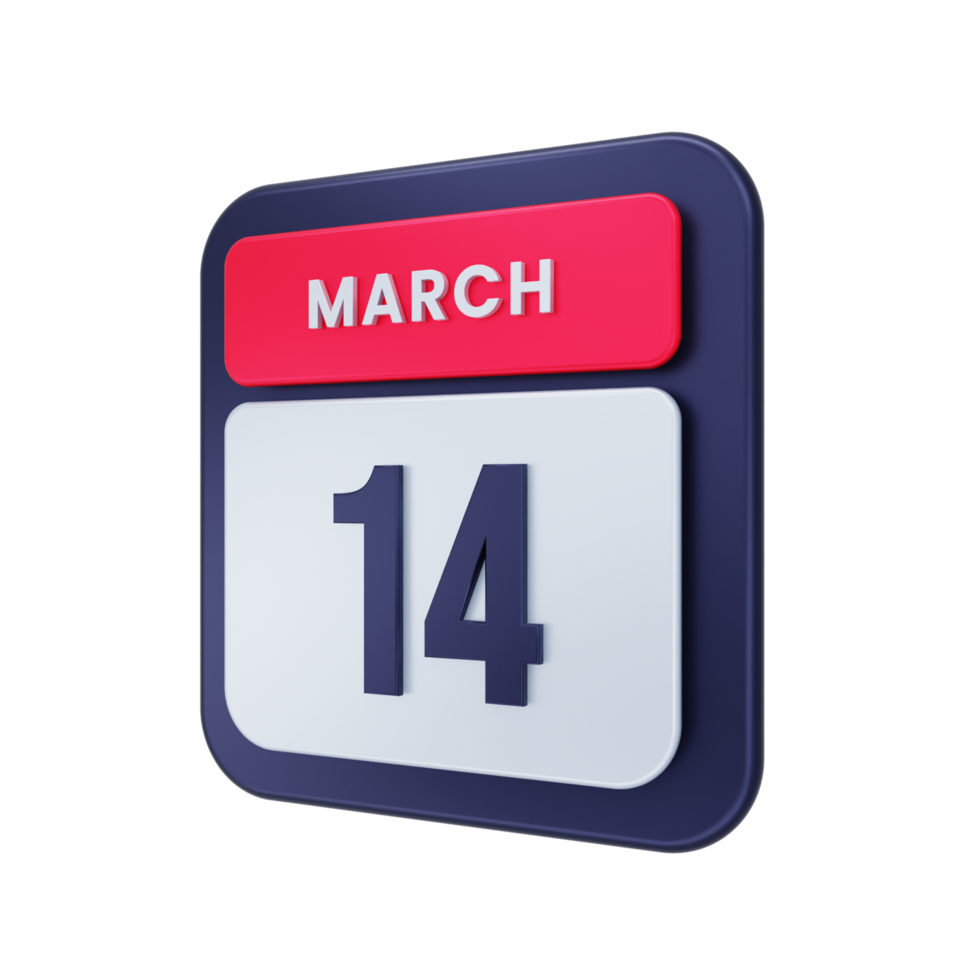 March Realistic Calendar Icon 3D Illustration Date March 14 png