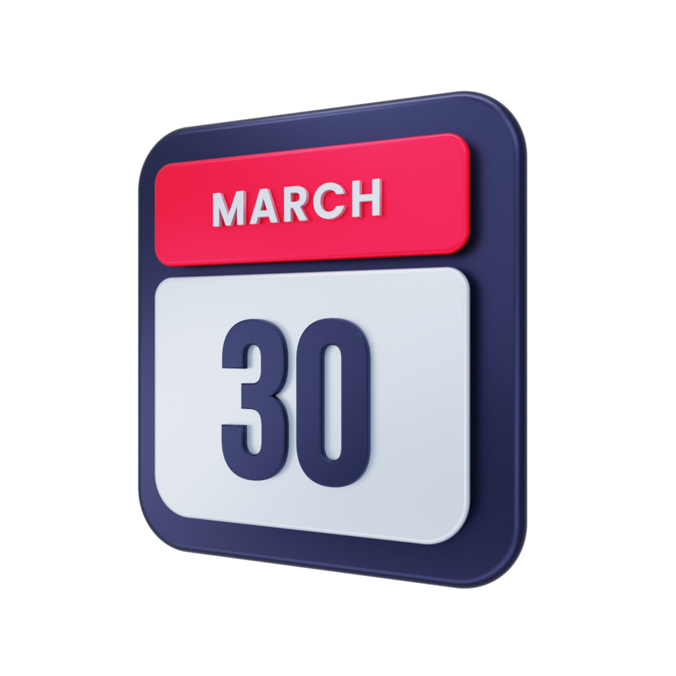 marzo icono de calendario realista ilustración 3d fecha 30 de marzo png
