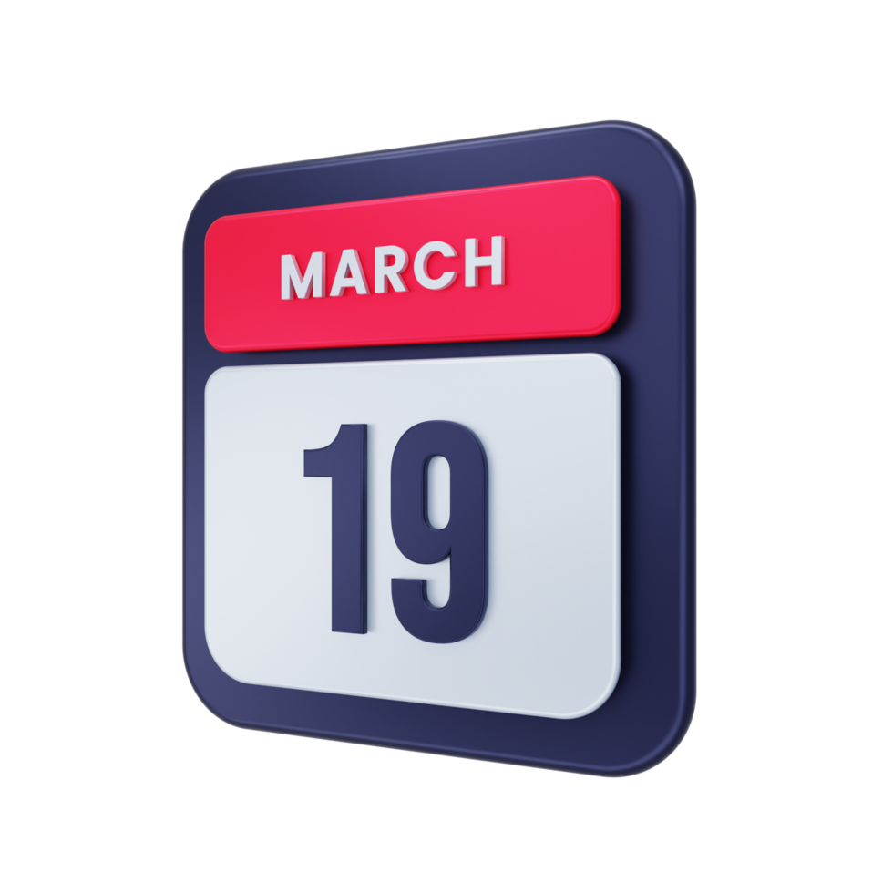 marzo realistico calendario icona 3d illustrazione Data marzo 19 png