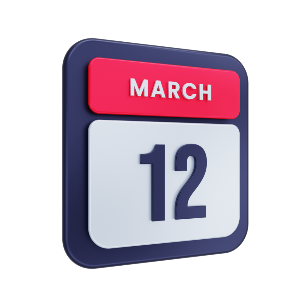 March Realistic Calendar Icon 3D Illustration Date March 12 png