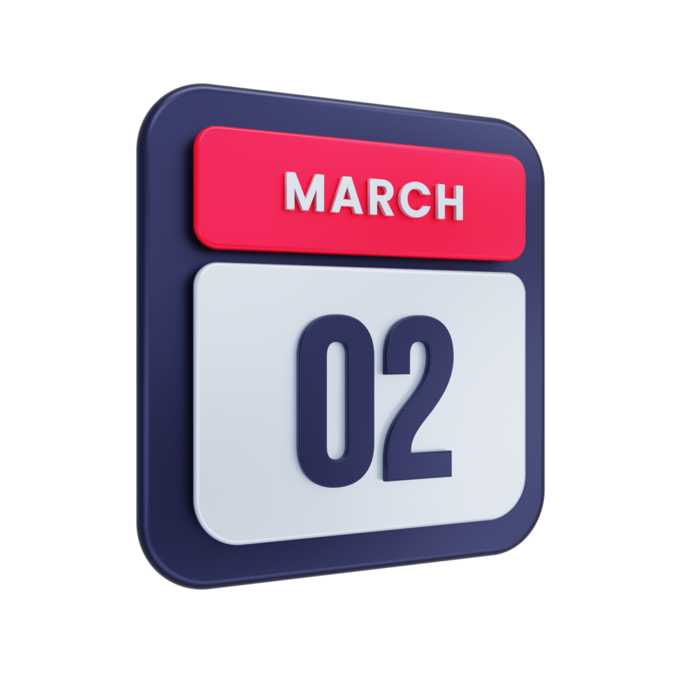 marzo realista calendario icono 3d ilustración fecha marzo 02 png