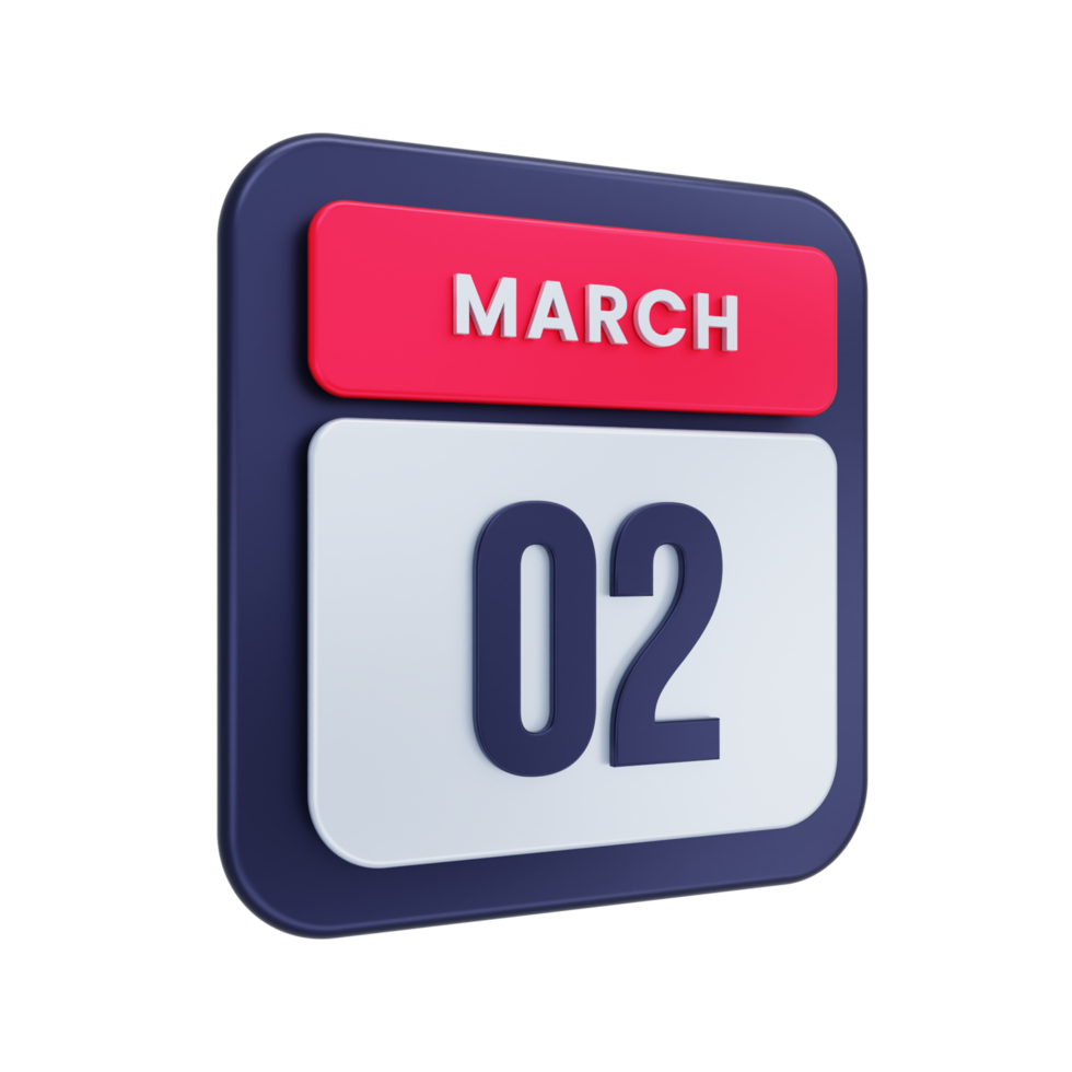 March Realistic Calendar Icon 3D Illustration Date March 02 png